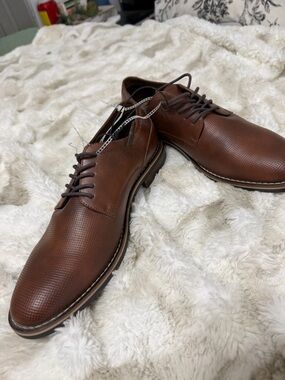 Men's Brown Textured Leather Derby Shoes - Lace-Up Dress Oxfords (NEW)